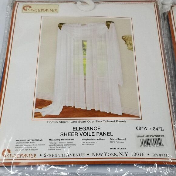 Vintage Elegance Sheer Window Panel Rod Pocket Curtain 84 Inch Smoke Blue Voile - Picture 4 of 4